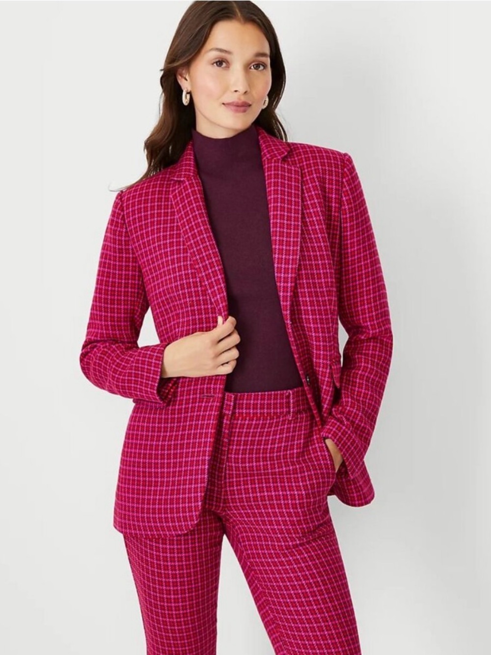 NWT Ann Taylor Houndstooth Greenwich Blazer in Purple Plum